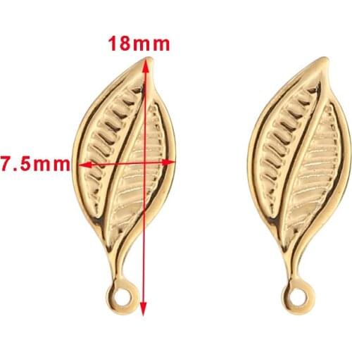 10pcs/lot stainless steel Ear Stud Components Leaf Real Gold Plated Earring Setting for Earring Making