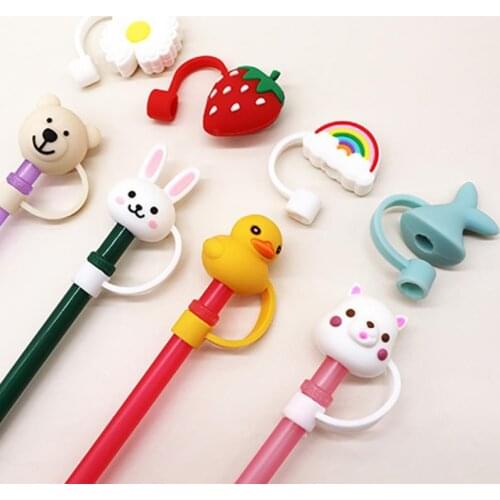 Silicone Straw Plug Reusable Drinking Dust Cap Home DIY Cup Accessories Cartoon Plugs Tips Cover For 6-8mm Straws Drinkware