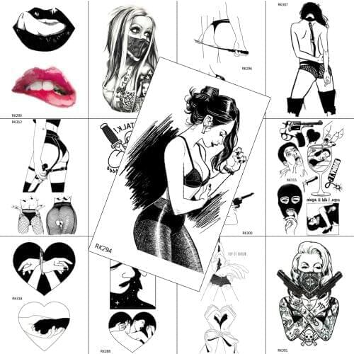 DIY Sexy Lips Women Lace Temporary Tattoo Sticker Fake Waterpoof Tattoo Paper Body Art Painting Arm Chest Tattoo Decal For Adult