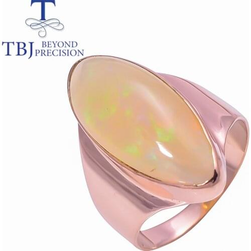 TBJ,Big size 9ct Opal Ring Natural Ethiopia Opal gemstone fine jewelry 925 sterling silver rose gold women ring 9# ring size