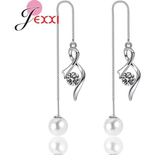 Amazing Style Pearl Earrings Dangle Shiny Cubic Zirconia 925 Sterling Silver Drop Earring For Women Girls