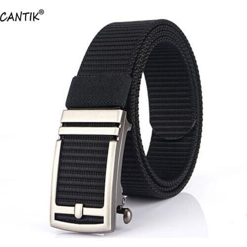 CANTIK Quality Nylon & Canvas Material Belt Men Unique GEOMETRIC Fake Pin Automatic Buckle Belt Accessories Freeshipping CBCA293