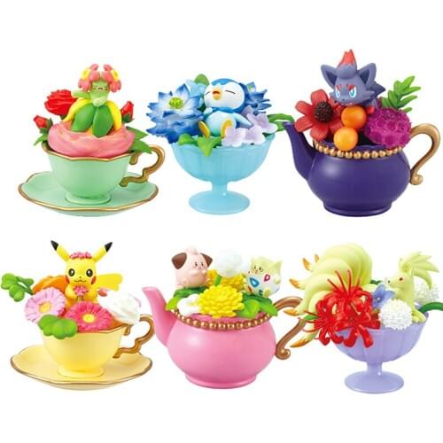 Japan pokemon anime figures Gashapon flower cup collection series2 Pikachu Togepi Ninetales Piplup Chansey action figure collect