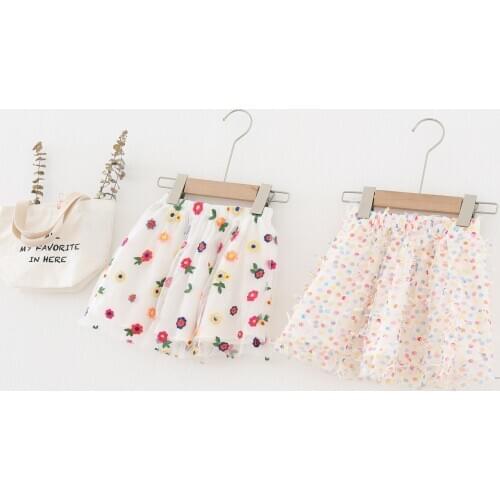2020 Toddler Girls Skirts Fashion Mesh Flowers Dot Print Skirt for Girl 2 3 4 5 6 Y Child Cute Skirt Baby New Style Skirt Autumn