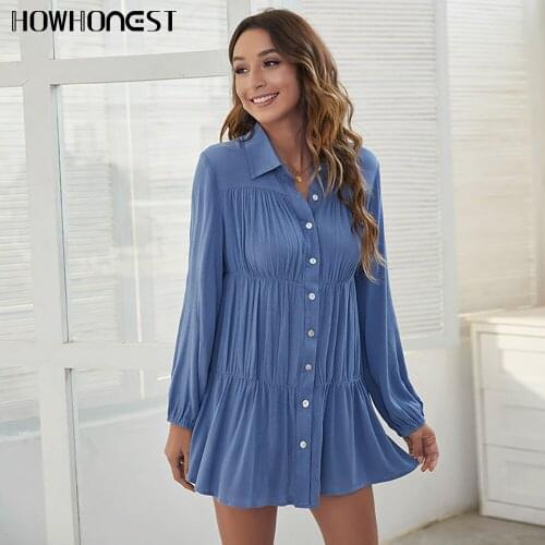 Za Womens Shirt Fall Winter New Style Solid Shirt Dress Lapel Temperament Single-breasted Cotton Blouse Long Sleeve Top Female