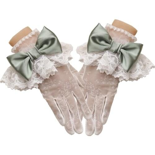 2021 new bow lace gloves women thin sunscreen summer Lolita Lolita accessories small
