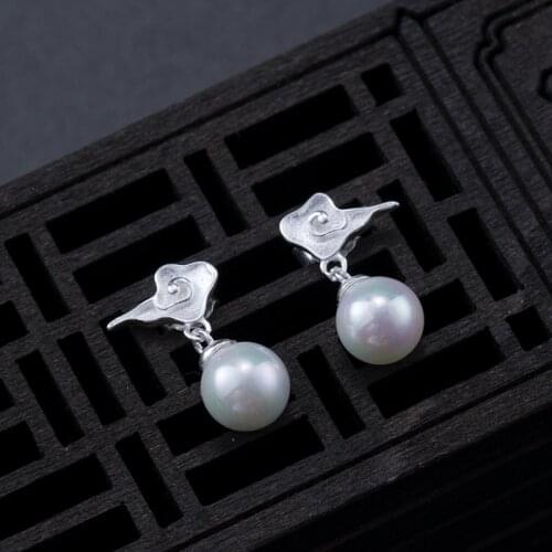 VLA 925 Silver Simple Chinese Style Cloud Earrings Womens Temperament Fashion Antique Clothing Accessories Jewelry