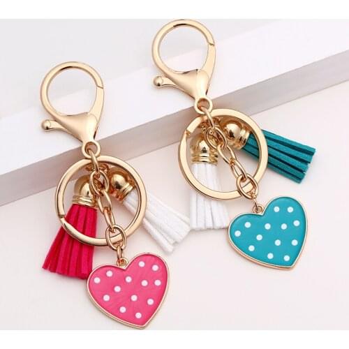 ZOSHI Cute Love Heart Tassel Keychain for Women Golden Car Key Rings Spot Design Girls Bag Pendant Friendship Gift Jewelry