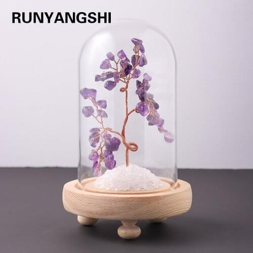 1PC Natural Amethyst Crystal Tree Glass cover micro landscape ornament energy crystal gemstone for Home feng shui decoration