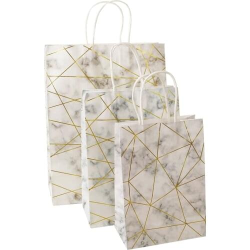 10 Pcs 25x18cm Small Gift Bag With Handles Wedding Decoration Marble Paper Gift Bag For Birthday Event Party