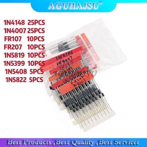 100pcs 1N5399 1N5408 1N4148 1N4007 1N5819 1N5822 FR107 FR207 Switching Diode component diy kit Diode kit original