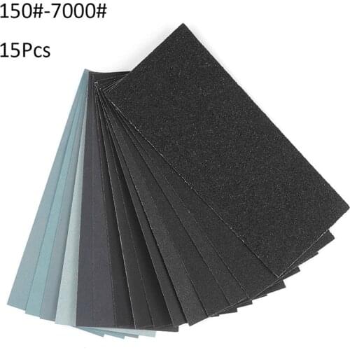 15pcs Wet Dry Sand Paper 150-7000 Grit Polishing Car Metal Plastic Glass Ceramics Wood Sandpaper Home Waterproof Coarse
