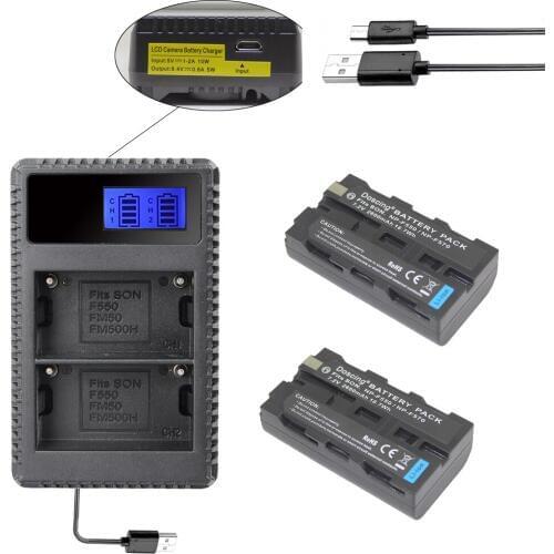 2Pcs NP-F550 NP-F330 NP-F530 NP-F570 NP-F730 NP-F750 Battery 2600mAh + LED Dual USB Charger for Sony CCD-SC55 CCD-TRV81 MVC-FD81