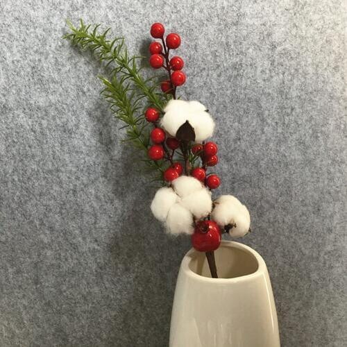 3 Heads Artificial Cotton Berry Branch Flower Decoration Simulation Flowers Christmas Wedding Home Party Ornament