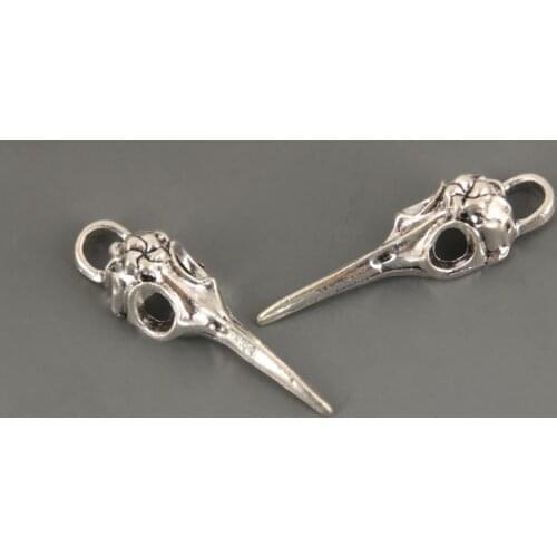 3pcs Silver Color Bird Head Skull Jewelry Accessories Face Skeleton Charms Metal Pendants For Halloween Necklace Supplies