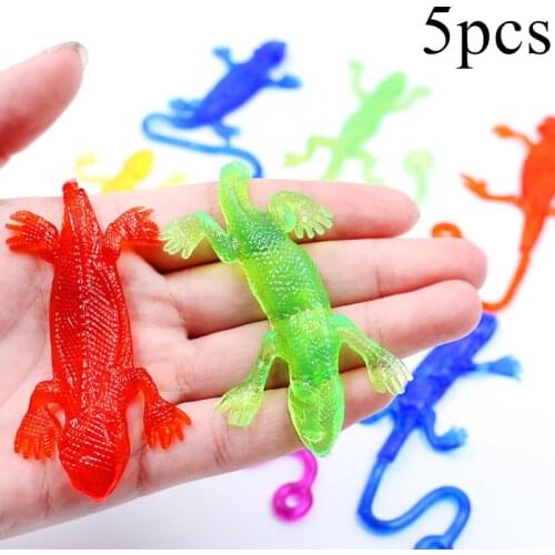 5Pcs Novelty Sticky Lizard Animals Retractable Viscous Rubber Lizard Children Funny Gadget Random Color