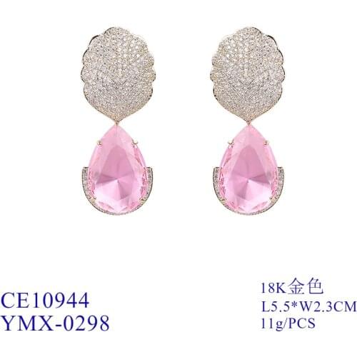 5A Grade Cubic Zircon CZ Drop Earrings, Crystals Leaf Earring for Bride, Women Girl Birthday Party Jewelry CE10944