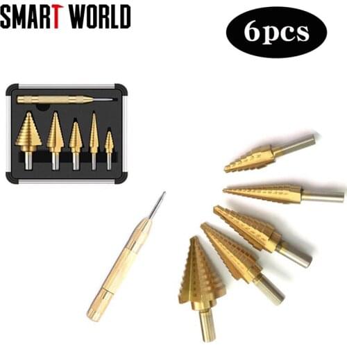 6pcs Inch Step Drill Bits Triangular Shank Pagoda Drilling Bit Tools High Speed Steel Drill Woodworking Tools Set