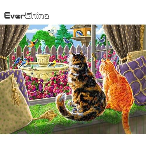 Evershine DIY Diamond Embroidery Cat Picture Rhinestone Cross Stitch Diamond Painting Window Animal Mosaic Art Kid Room Decor
