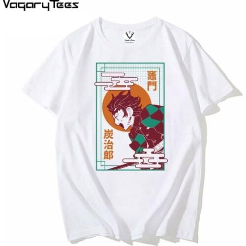 Demon slayer white casual tshirt men Kamado Tanjirou Kimetsu no yaiba funny anime t-shirt male japan manga unisex streetwear tee