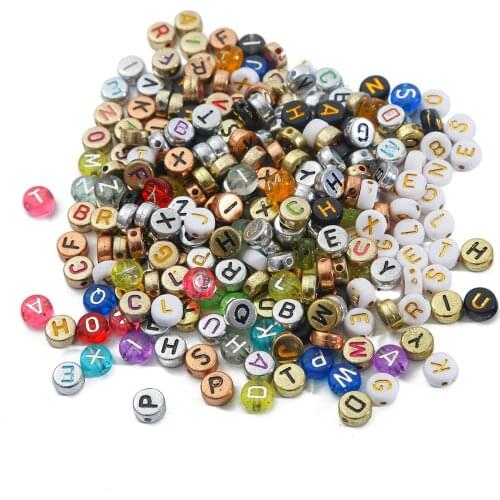 100PCS 7x4mm Various Types Mixed English Letter Acrylic Beads Round Flat Alphabet Beads For Jewelry Making Handmade Diy Bracelet