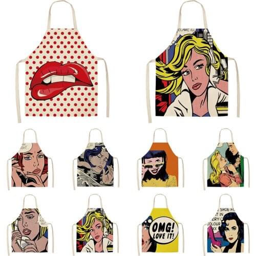 Cartoon Women Character Anti-fouling Apron Home Cloth Art Kitchen Housework Cleaning Oil-proof Anti-fouling Smock Apron for Men