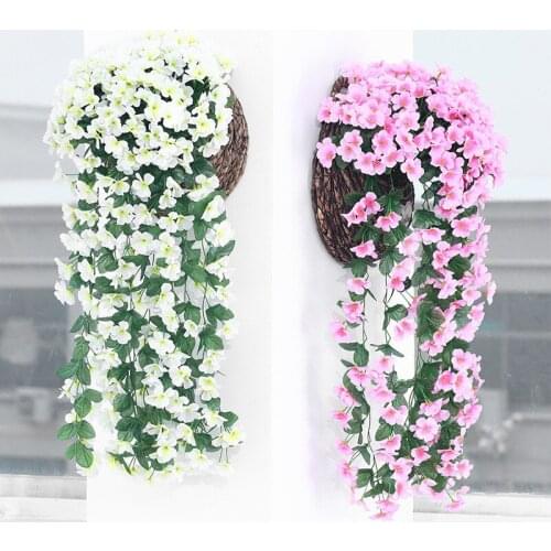 Violet Vine Garland Artificial Flowers Wall Hanging Rattan Ivy Party Wedding Decoration Fake Orchid Flowers Garden Home Decor