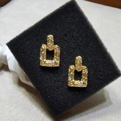 European and American style geometric creative bump texture simple brass gold square zircon earrings womens earrings jewelry