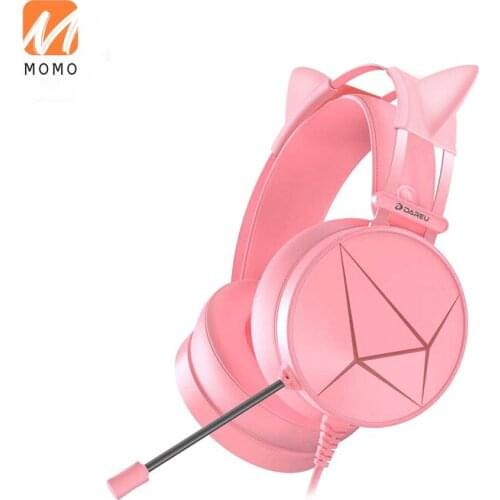 Pink Cute Girl Cat Ears Game Headphone Head-Mounted Wired Desktop Computers and Laptop Learning Headset