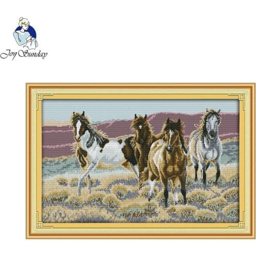 Joy Sunday The four horses Cross-Stitching painting Needlework DIY Handmade Cross Stitch Set For Embroidery Kits Home Decoration