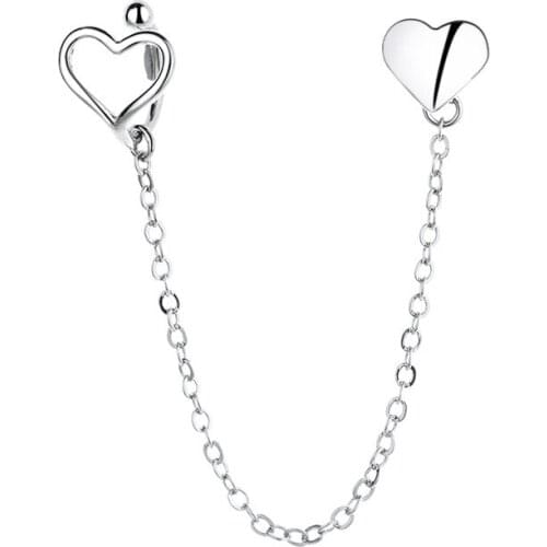 KISSLOVE 1pcs Temperament Heart Shaped Ear Cuff Clip Chain Tassel Clip On Earrings For Women Silver Color Korean Jewelry