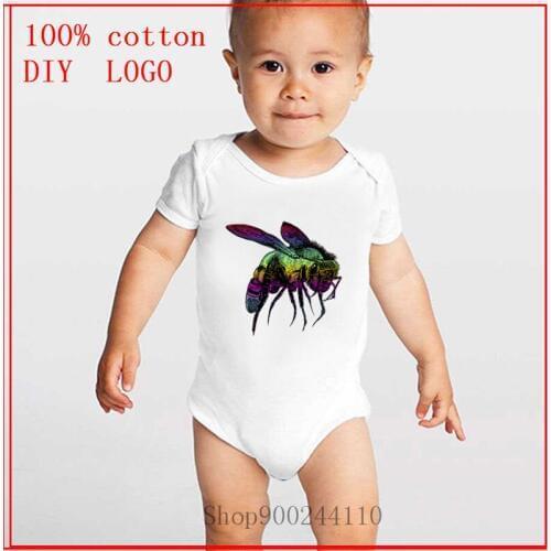 Colorful bee Save the bees printing Bodysuits Baby Summer Baby Boy Girls Cotton Short Sleeve Jumpsuit Bodysuit 0-24M Costumes
