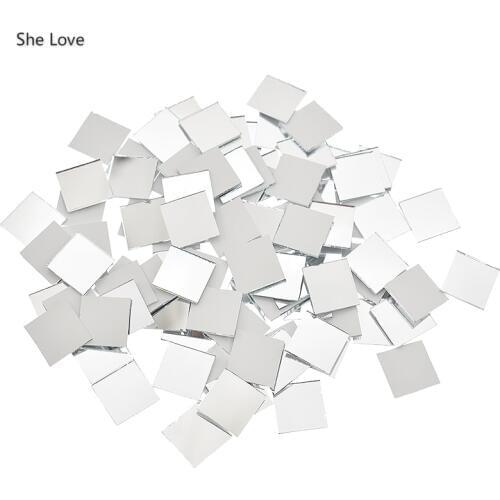 Chzimade 100Pcs/lot 10x10/15x15mm Mini Square Glass Mirror Mosaic Tiles For Wall Bathroom Diy Home Decoration Crafts