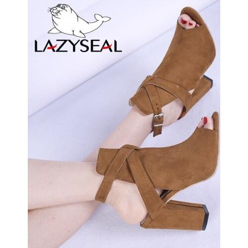 LazySeal Summer Block Heels Buckle Strap Shoes Women Sandals Gladiator Fish Mouth Wedge Sandals Female Shoes Plus Size 34-43