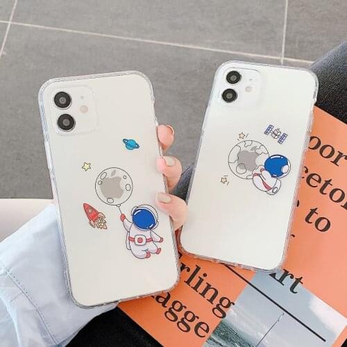 Cute Cartoon Transparent Planet Moon Phone Case for iPhone 12 11 Pro Max 7 8plus Xs Max Xr Clear Print Soft Tpu Back Cover