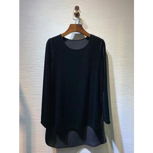 Fashion ladies 2021 new long-sleeved sexy casual contrast color front short back long silk velvet shirt 1102