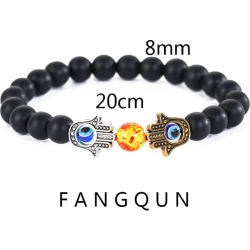 Fashion Natural Lava Stone Bracelet Simple Fatima Hand Evil Eye Buddha Bead Bracelet for Men Women Charm Jewelry Pulsera