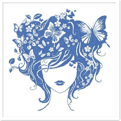 Butterfly girl cross stitch kit beauty 18ct 14ct 11ct white canvas fabric cotton thread embroidery DIY handmade needlework