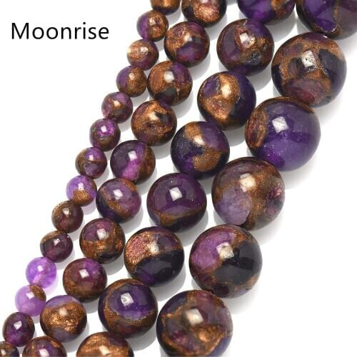 Natural Purple Gold Gemstone Round Loose Beads Crystal Energy Stone Healing Power for Jewelry Making 1 Strand 15"