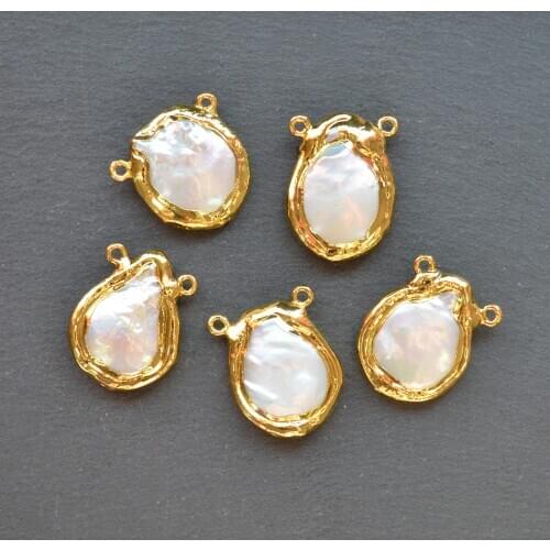Nature Freshwater Pearl connector With Gold Electroplated for jewelry making, white Pearl Spacer Beads