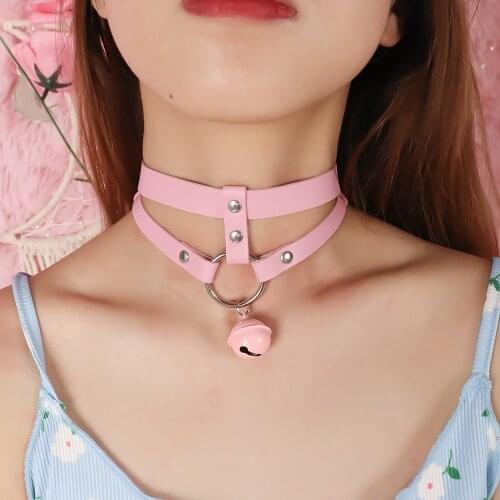 Fashion Sweet Pink PU Leather Collar Choker Adjustable Punk Necklace for Women Gift Jewelry Wedding Bride Party Club New Arrival
