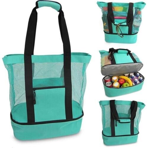 Portable Thermal Cooler Bag Double Layer Mesh Transparent Bag Picnic Camping Holiday Beach Tote Drink Fresh Keeping Organizer