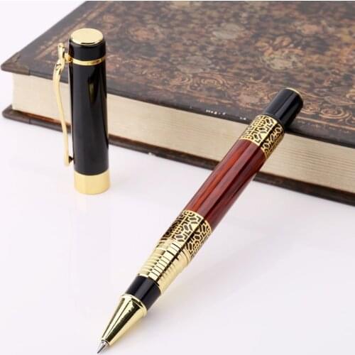 Luxury Metal Ballpoint Pen Imitation Wood Emboss Pattern Rollerball Pen Office School Stationery R9UA