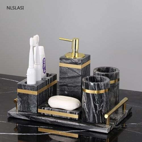 European Light Luxury Marble Bathroom Supplies Lotion Bottle Toothbrush Cup Toothbrush Holder Cotton Swab Box Bath Accessories