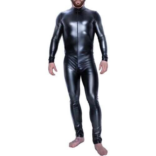 Sexy Men Faux Leather Leather Leotard Zipper Boxer Clubwear Wrestling Jumpsuit Bodysuit Leather Zip Up Bodysuit Playsuit Catsuit