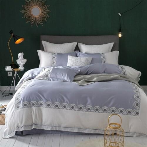 Grey Pink 100% Egyptian Cotton Embroidery Bedding Set Queen King size Duvet Cover Bed/Fit sheet set Pillowcase Soft Bedclothes