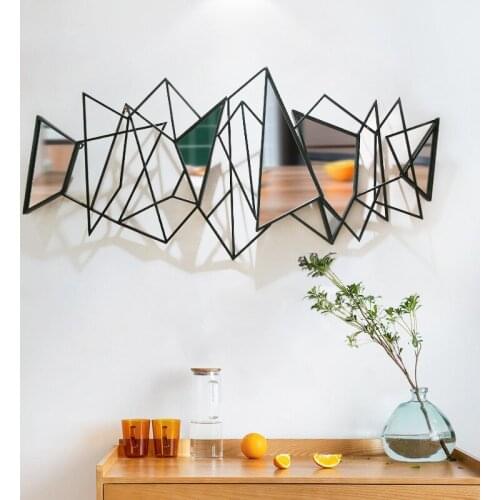Nordic Modern Light Luxury Metal Background Wall Decoration Living Room Three-dimensional Geometric Porch Mirror Wall Pendant
