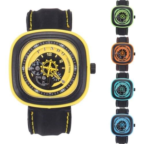 Sport Mens Watch Large Square Dial Silicone Strap Analog Quartz Wrist Watch Decor montre homme часы мужские наручные