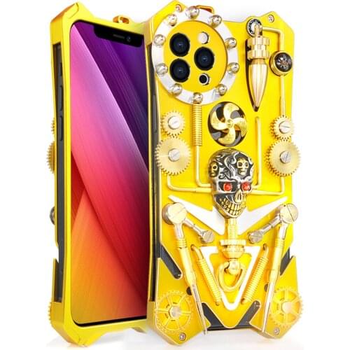 Heavy Duty Protective Bumper Case for iPhone 11 12 Mini Pro Max,Luxurious Reload Warrior Mechanical Gear Plating Aluminum Metal