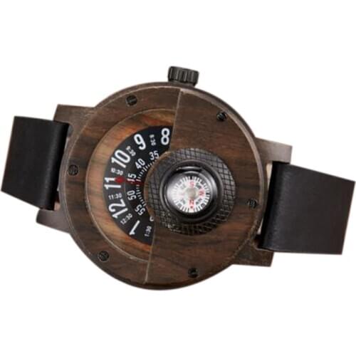 Creative Wooden Watch Mens Turntable Compass Dial Walnut Ebony Watch Mens Wooden Watch Wrist